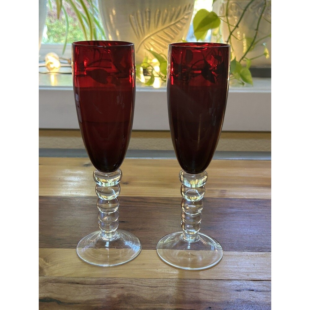 Ruby Red Champagne Glasses - Set of 2 - Gorgeous!!